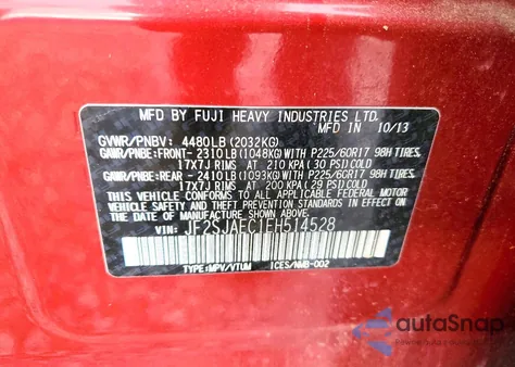 2014 Subaru Forester 2.5I Premium z USA, uszkodzony, nr VIN JF2SJAEC1EH514528